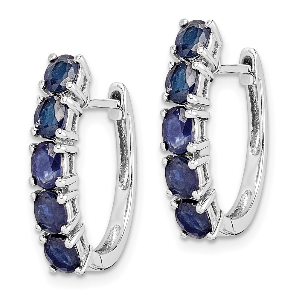 Sterling Silver Rhodium-plated Polished Sapphire Hinged Hoop Earrings (QE12619S)