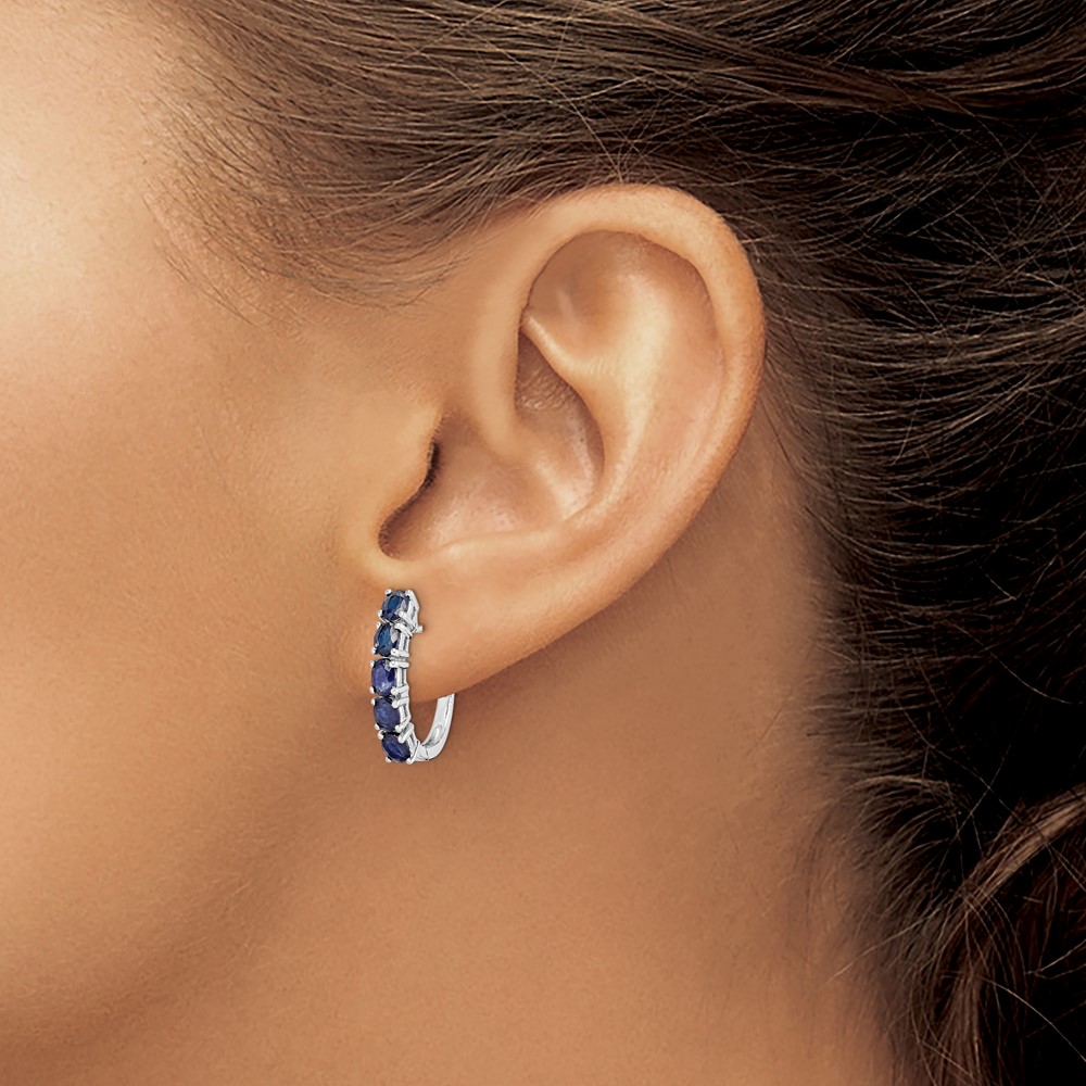 Sterling Silver Rhodium-plated Polished Sapphire Hinged Hoop Earrings (QE12619S)