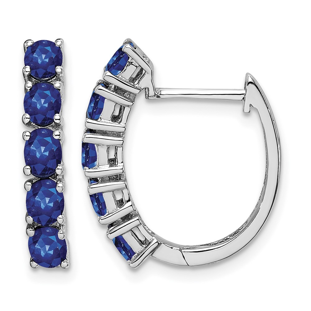 Sterling Silver Rhodium-plated Polished Sapphire Hinged Hoop Earrings (QE12619S)