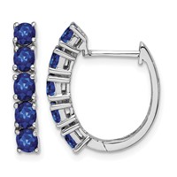 Sterling Silver Rhodium-plated Polished Sapphire Hinged Hoop Earrings view 1