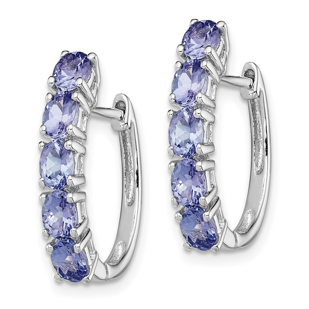 Sterling Silver Rhodium-plated Oval Tanzanite Hinged Hoop Earrings (QE12619TZ)