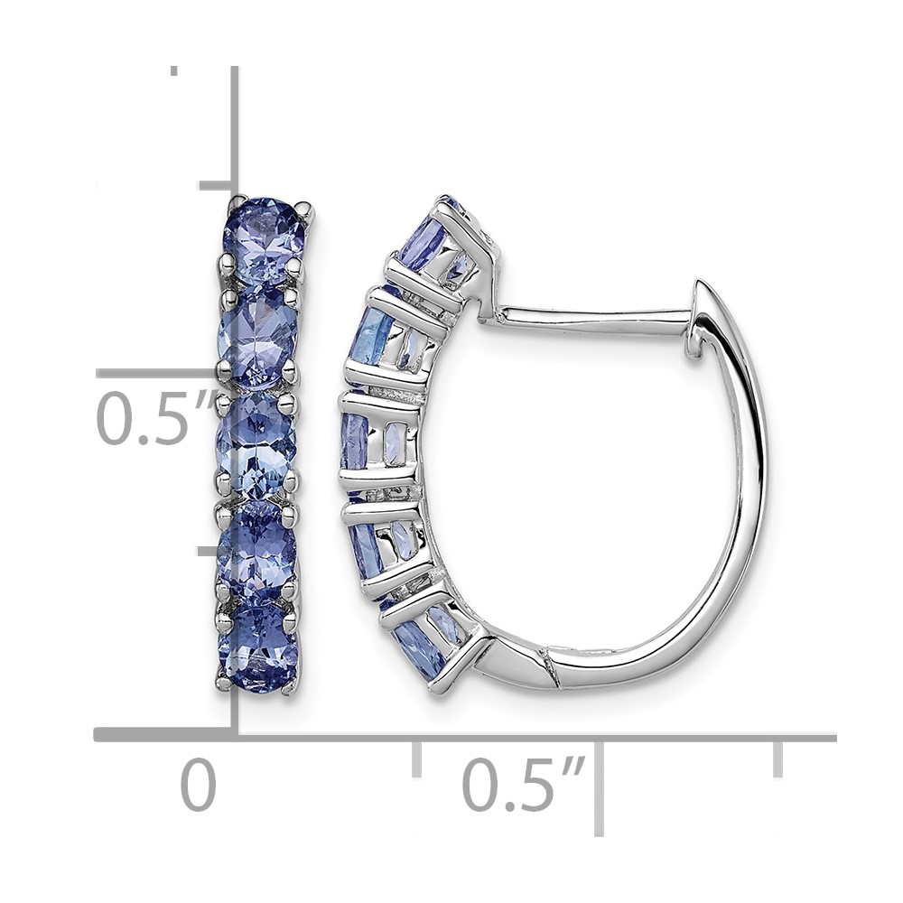 Sterling Silver Rhodium-plated Oval Tanzanite Hinged Hoop Earrings (QE12619TZ)