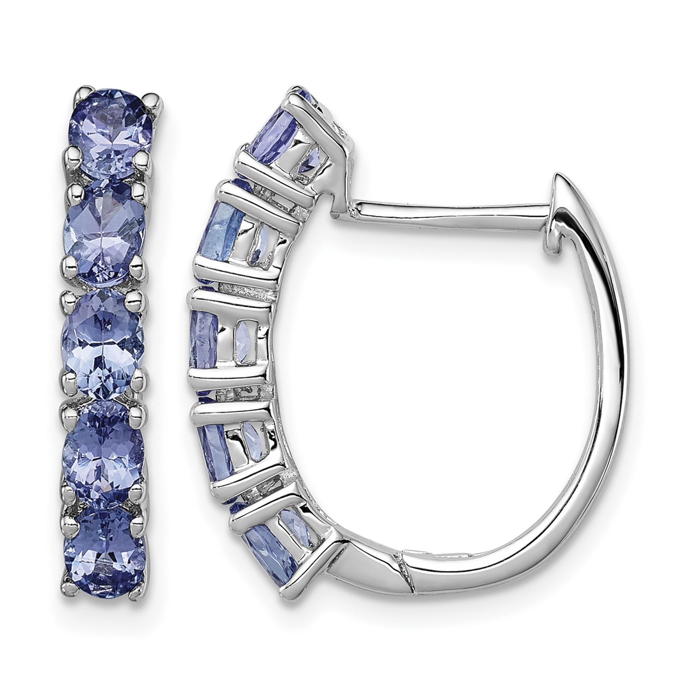 Sterling Silver Rhodium-plated Oval Tanzanite Hinged Hoop Earrings (QE12619TZ)