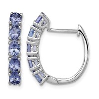 Sterling Silver Rhodium-plated Oval Tanzanite Hinged Hoop Earrings view 1