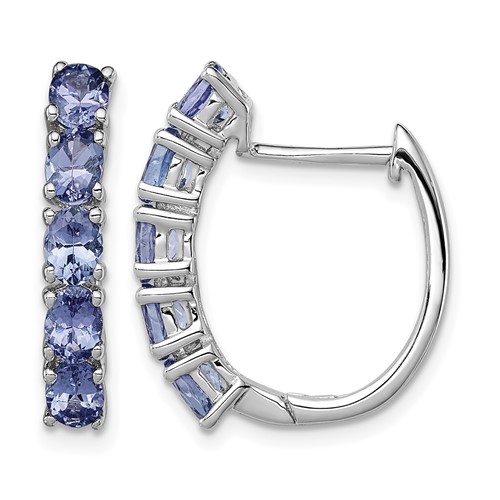 Sterling Silver Rhodium-plated Oval Tanzanite Hinged Hoop Earrings