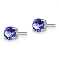 Sterling Silver Rhodium-plated Round Tanzanite Post Earrings view 2