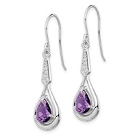 Sterling Silver Rhodium-plated CZ and Amethyst Dangle Earrings view 2