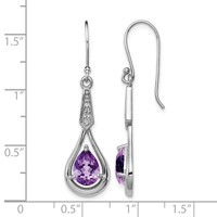 Sterling Silver Rhodium-plated CZ and Amethyst Dangle Earrings view 4