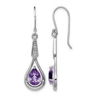 Sterling Silver Rhodium-plated CZ and Amethyst Dangle Earrings view 1