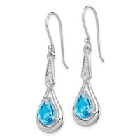 Sterling Silver Rhodium-plated CZ and Blue Topaz Dangle Earrings view 2