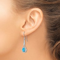 Sterling Silver Rhodium-plated CZ and Blue Topaz Dangle Earrings view 3