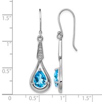 Sterling Silver Rhodium-plated CZ and Blue Topaz Dangle Earrings view 4