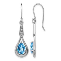 Sterling Silver Rhodium-plated CZ and Blue Topaz Dangle Earrings view 1