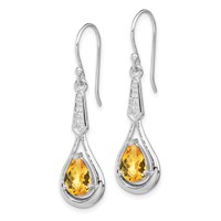 Sterling Silver Rhodium-plated CZ and Citrine Dangle Earrings view 2