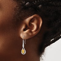 Sterling Silver Rhodium-plated CZ and Citrine Dangle Earrings view 3