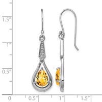 Sterling Silver Rhodium-plated CZ and Citrine Dangle Earrings view 4
