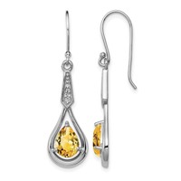 Sterling Silver Rhodium-plated CZ and Citrine Dangle Earrings view 1