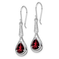 Sterling Silver Rhodium-plated CZ and Garnet Shepherd Hook Earrings view 2