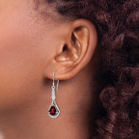 Sterling Silver Rhodium-plated CZ and Garnet Shepherd Hook Earrings view 3