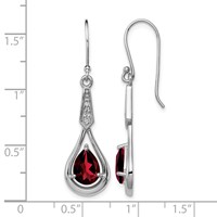 Sterling Silver Rhodium-plated CZ and Garnet Shepherd Hook Earrings view 4