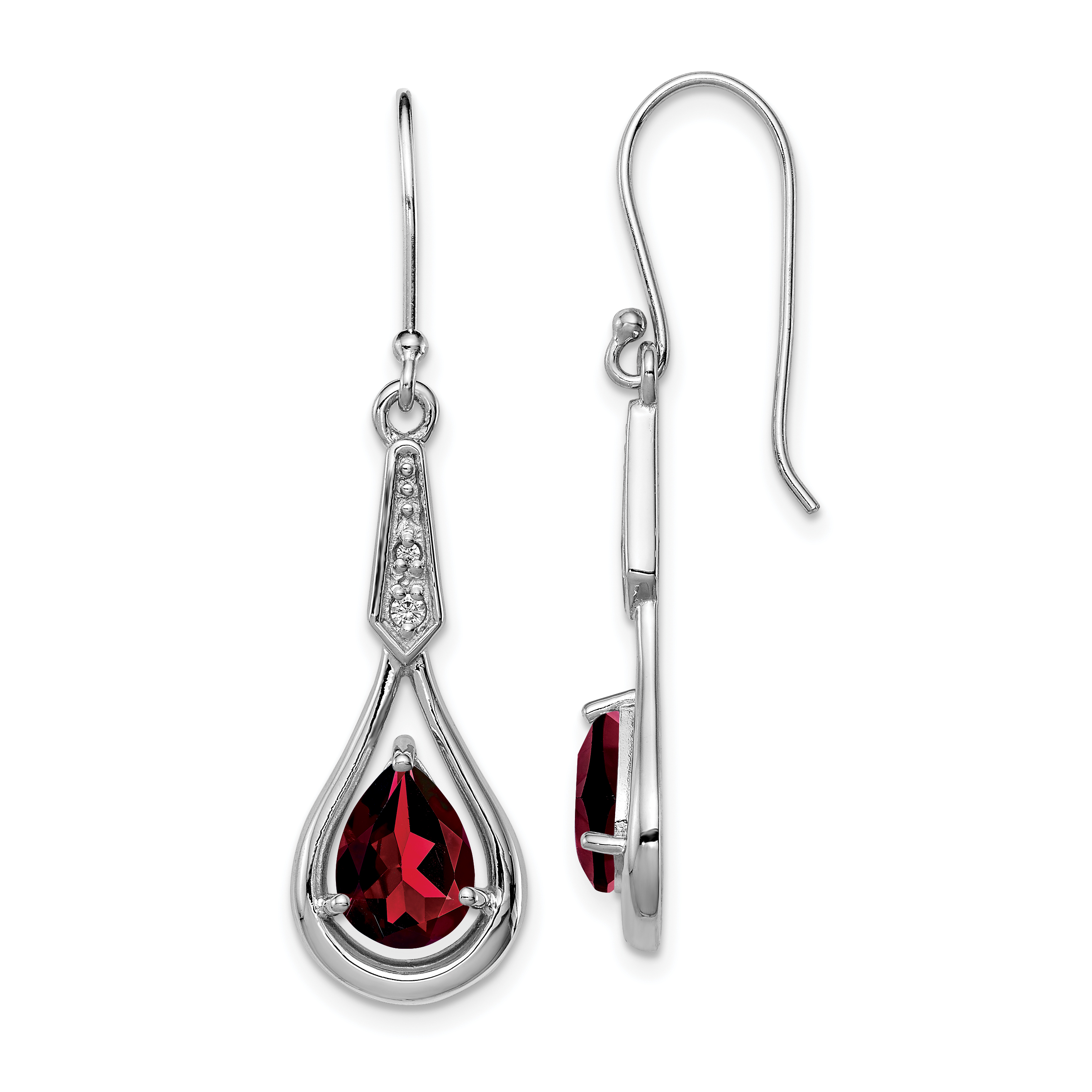 Sterling Silver Pear Gemstone and CZ Shepherd Hook Earrings Sterling Silver Pear Gemstone and CZ Shepherd Hook Earrings