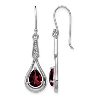 Sterling Silver Rhodium-plated CZ and Garnet Shepherd Hook Earrings view 1