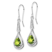 Sterling Silver Rhodium-plated CZ and Peridot Dangle Earrings view 2