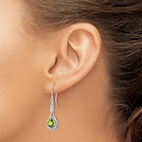 Sterling Silver Rhodium-plated CZ and Peridot Dangle Earrings view 3