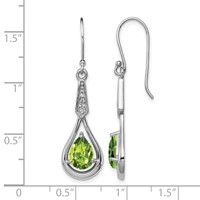 Sterling Silver Rhodium-plated CZ and Peridot Dangle Earrings view 4