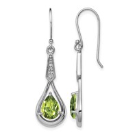 Sterling Silver Rhodium-plated CZ and Peridot Dangle Earrings view 1