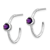 Sterling Silver Rhodium-plated Amethyst Post Hoop Earrings view 2
