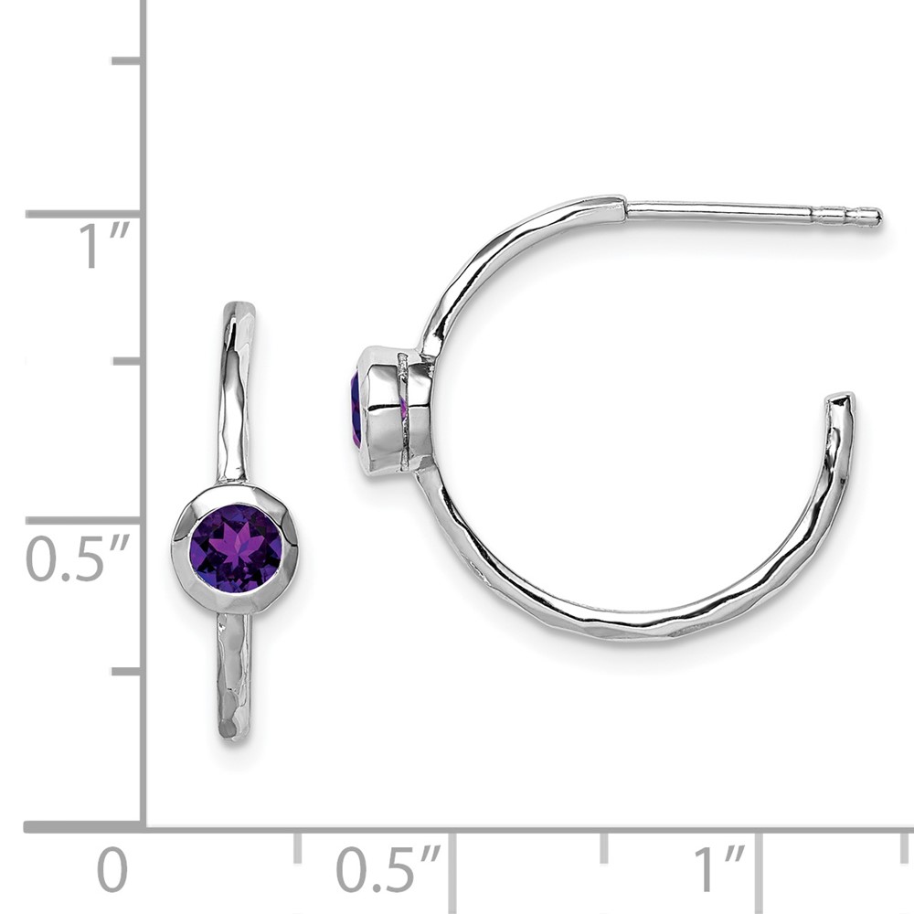 Sterling Silver Rhodium-plated Amethyst Post Hoop Earrings (QE12623AM)