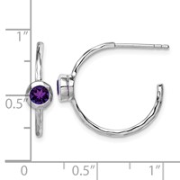 Sterling Silver Rhodium-plated Amethyst Post Hoop Earrings view 4