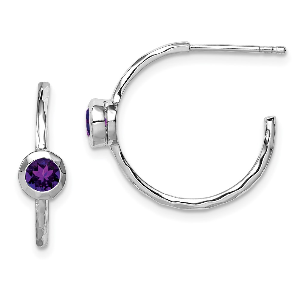 Sterling Silver Rhodium-plated Amethyst Post Hoop Earrings (QE12623AM)