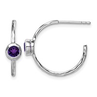 Sterling Silver Rhodium-plated Amethyst Post Hoop Earrings view 1