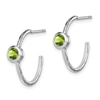 Sterling Silver Rhodium-plated Earrings with Peridot Post Hoop view 2
