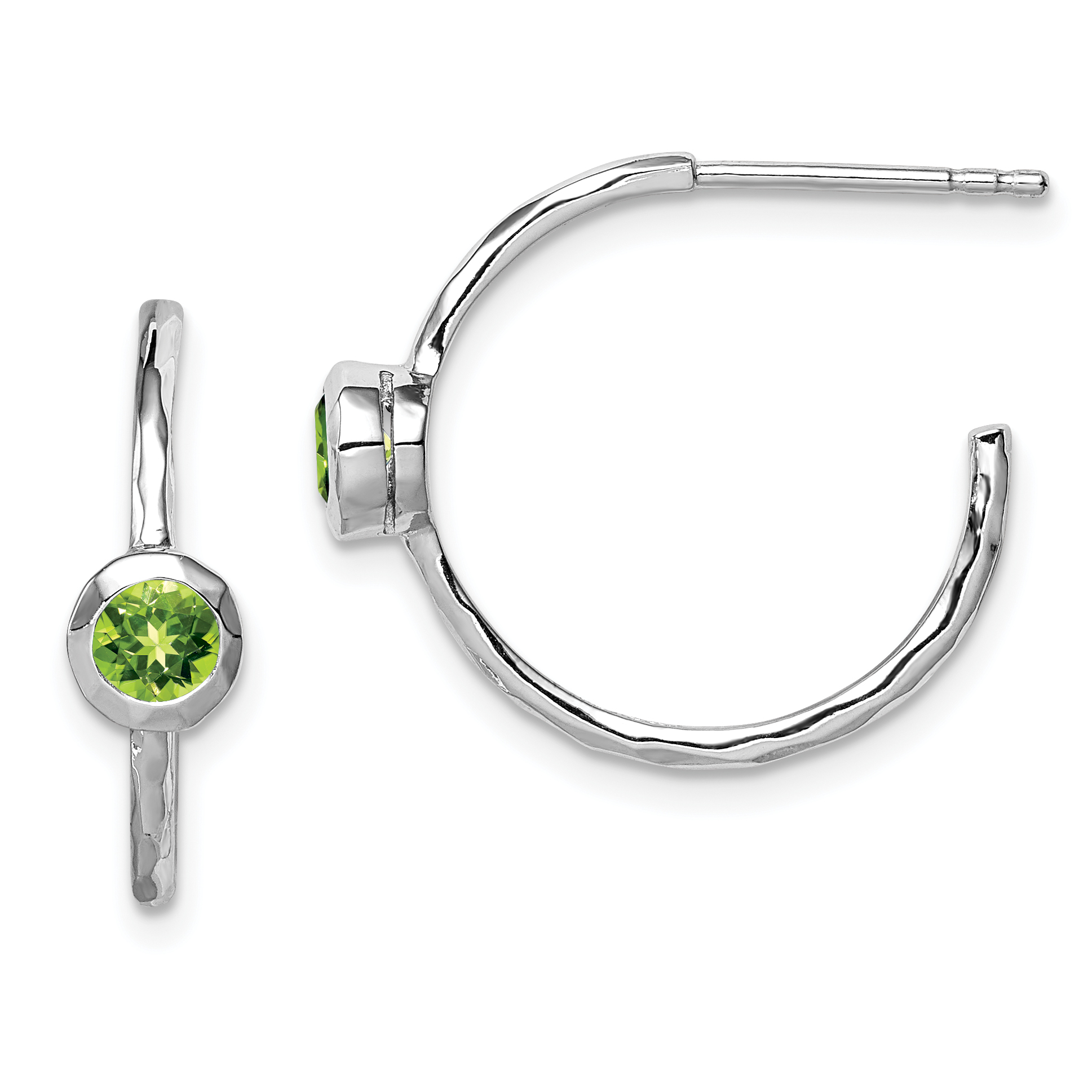 Sterling Silver Rhodium-plated w/Peridot Post Hoop Earrings (QE12623PE)