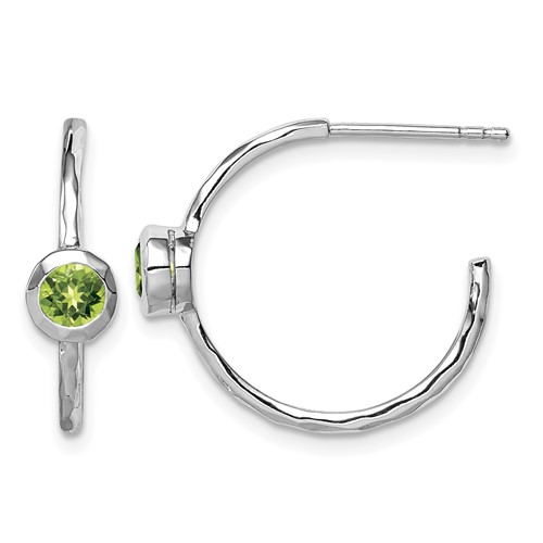 Sterling Silver Rhodium-plated Earrings with Peridot Post Hoop
