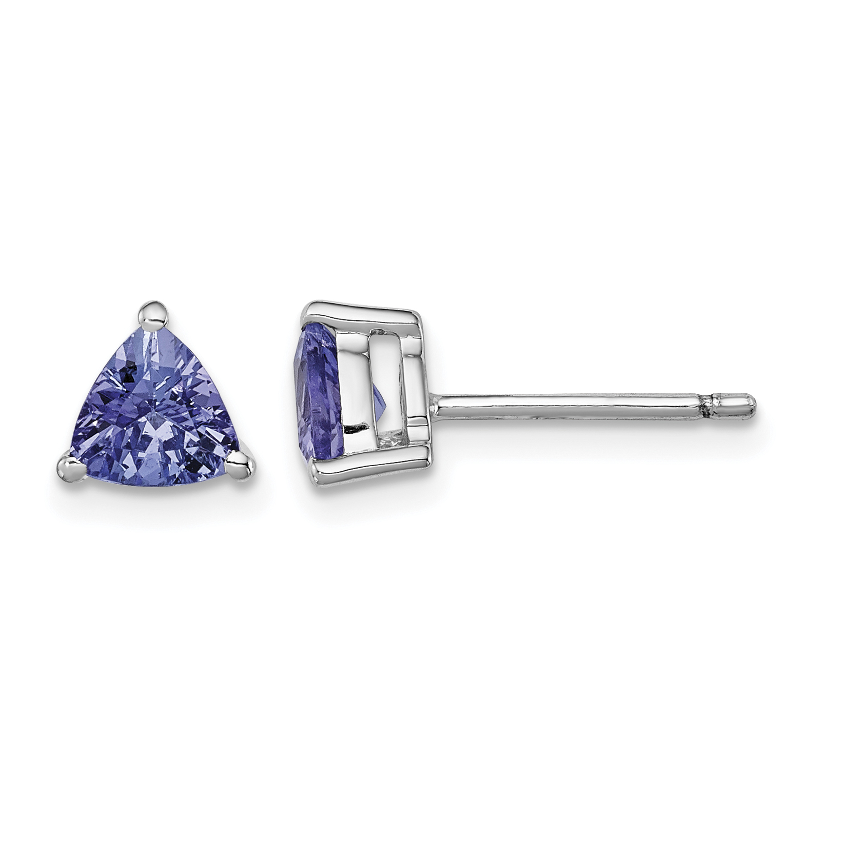 Sterling Silver Rhodium-plated Trillion Tanzanite Post Earrings (QE12624TZ)