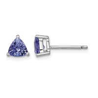 Sterling Silver Rhodium-plated Trillion Tanzanite Post Earrings view 1