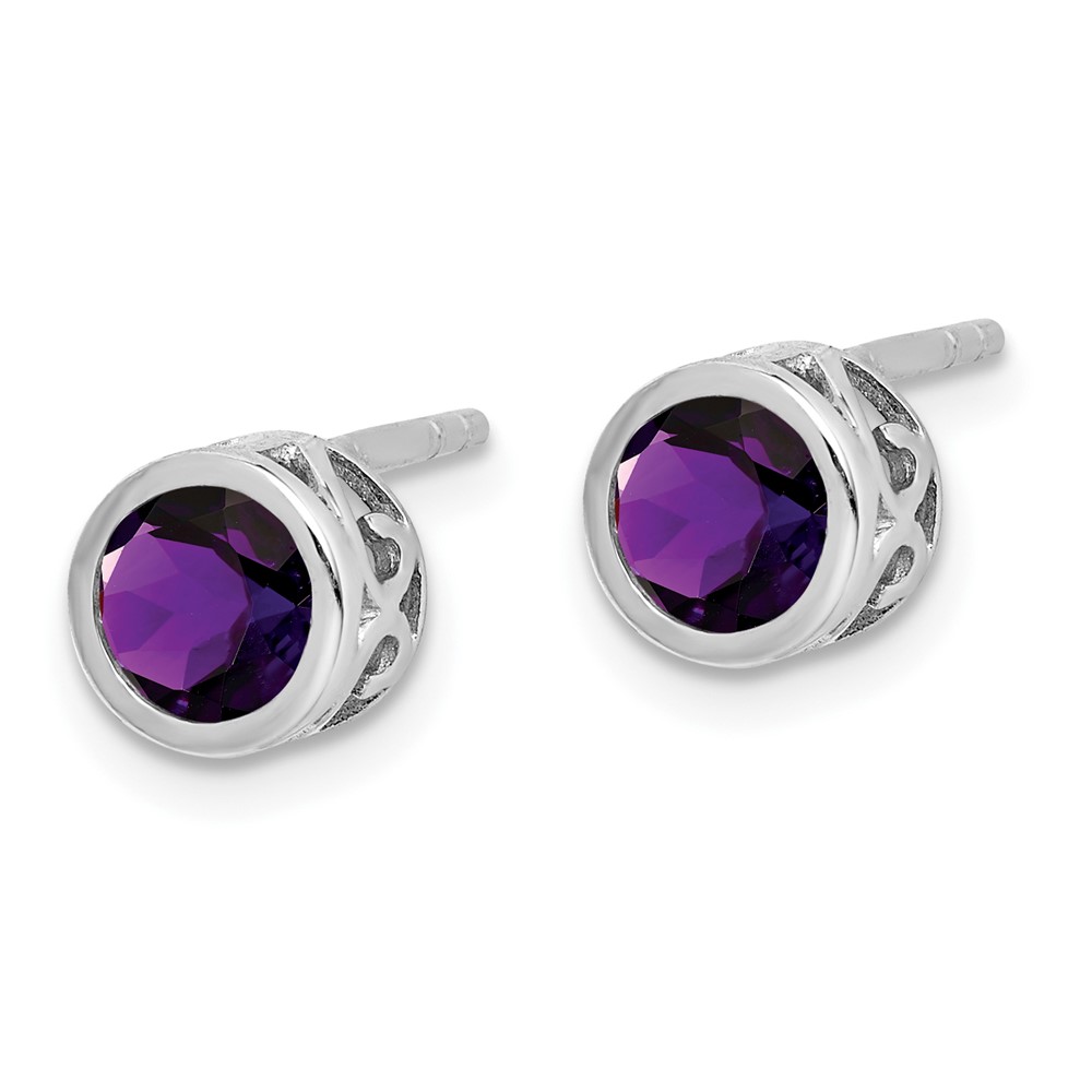 Sterling Silver Rhodium-plated Polished Amethyst Round Post Earrings (QE12625AM)