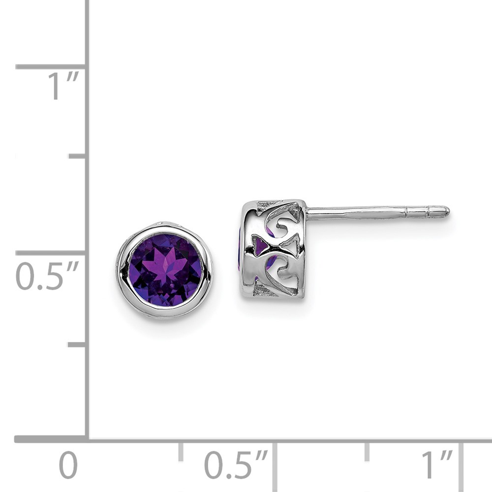 Sterling Silver Rhodium-plated Polished Amethyst Round Post Earrings (QE12625AM)