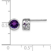 Sterling Silver Rhodium-plated Polished Amethyst Round Post Earrings view 4