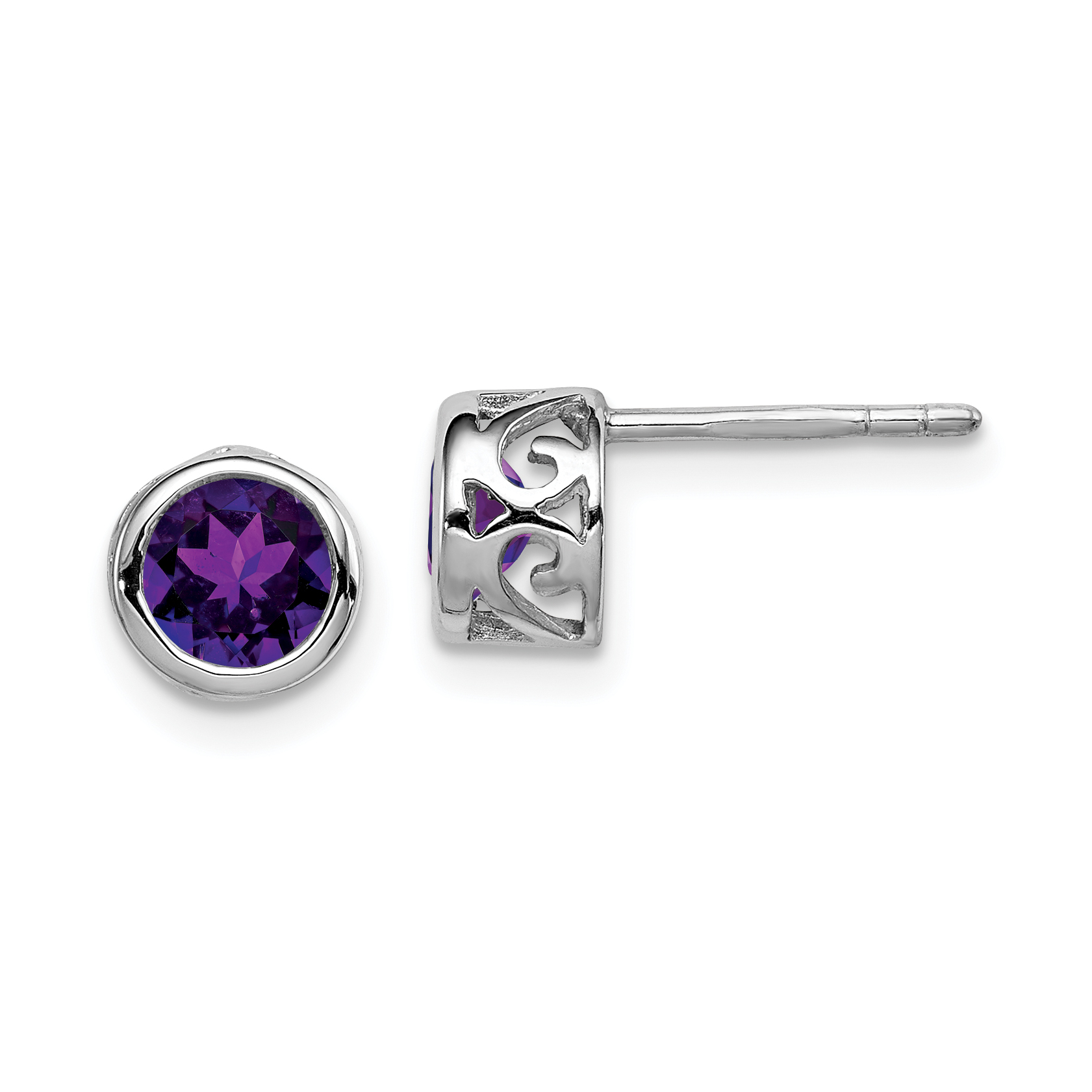 Sterling Silver Rhodium-plated Polished Amethyst Round Post Earrings (QE12625AM)