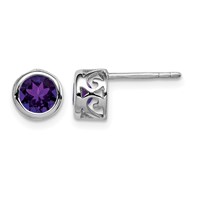 Sterling Silver Rhodium-plated Polished Amethyst Round Post Earrings view 1