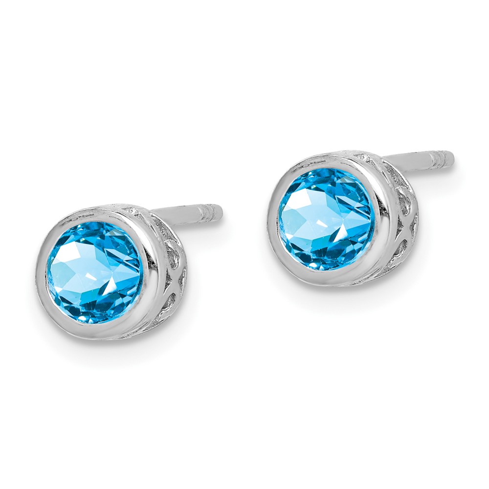 Sterling Silver Rhodium Polished Blue Topaz Round Post Earrings (QE12625BT)