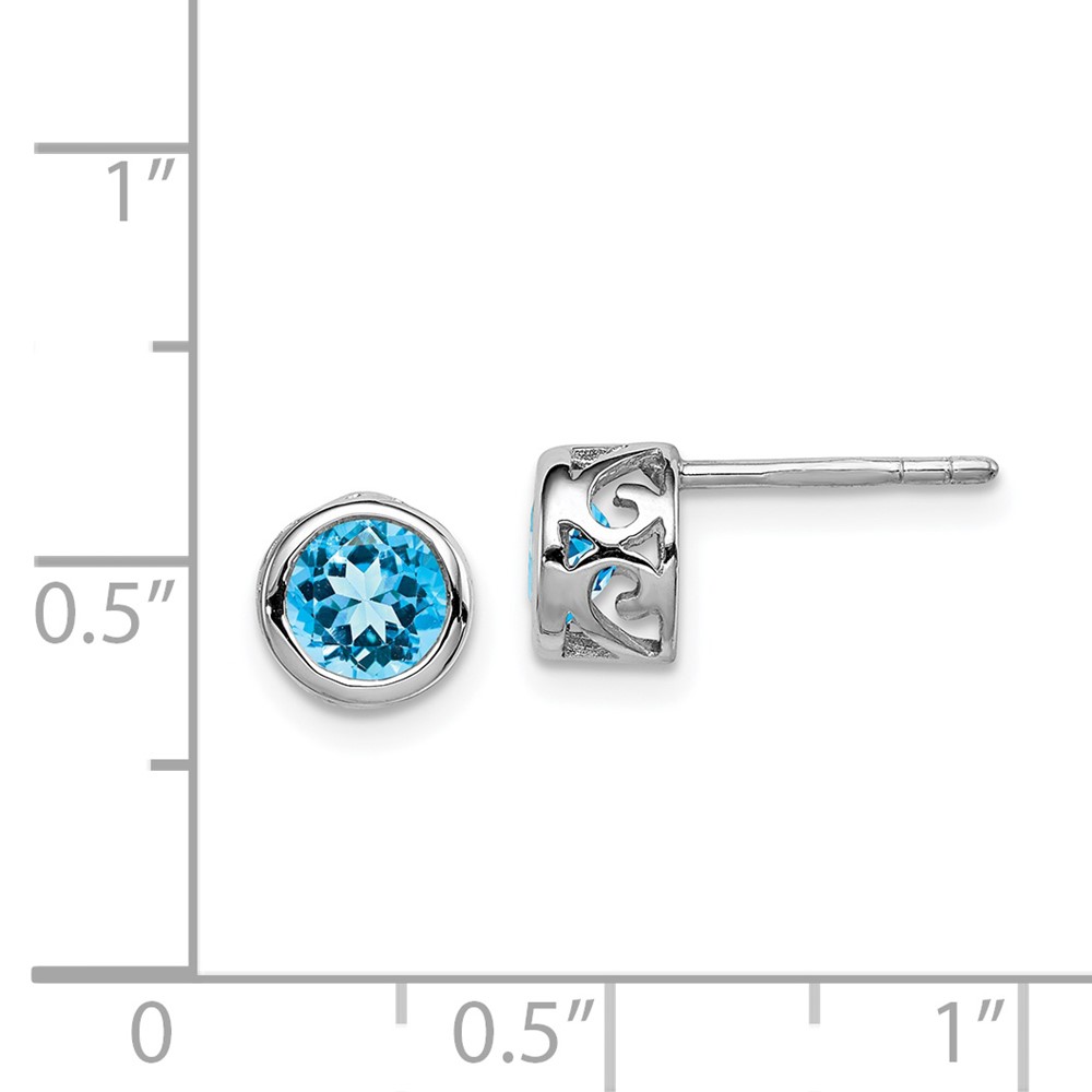 Sterling Silver Rhodium Polished Blue Topaz Round Post Earrings (QE12625BT)