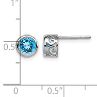 Sterling Silver Rhodium Polished Blue Topaz Round Post Earrings view 4