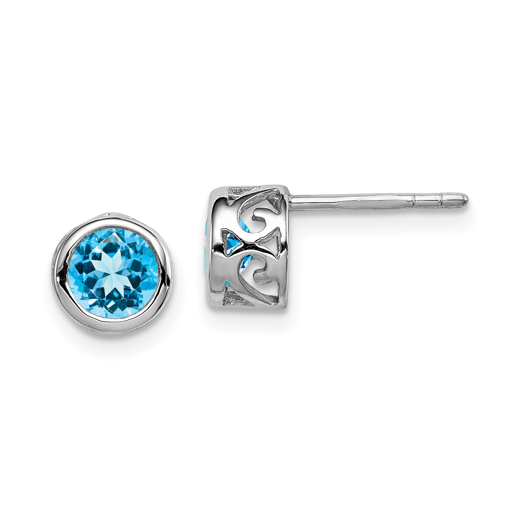 Sterling Silver Rhodium Polished Blue Topaz Round Post Earrings (QE12625BT)