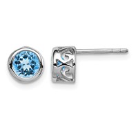 Sterling Silver Rhodium Polished Blue Topaz Round Post Earrings view 1